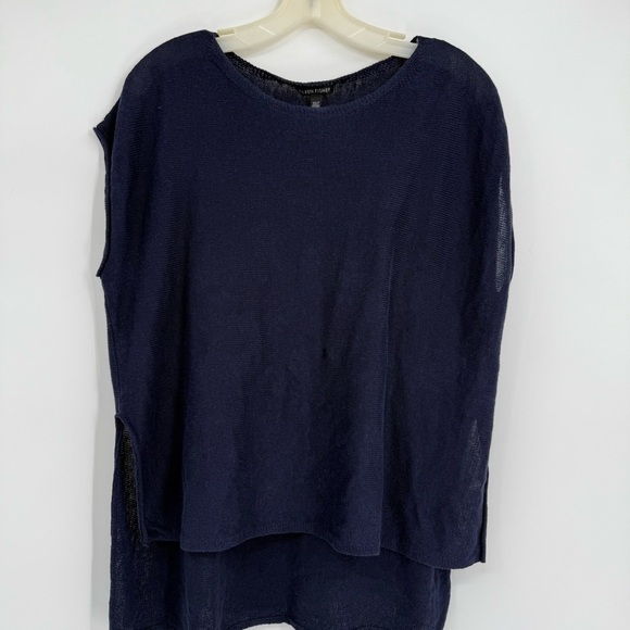 Eileen Fisher 100% Organic LINEN Blue Sleeveless Sweater Top womens size XS - Picture 4 of 9